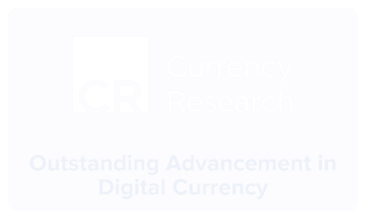 Light-colored presentation slide with a logo reading "CR Currency Research" and the subtitle "Outstanding Advancement in Digital Currency"