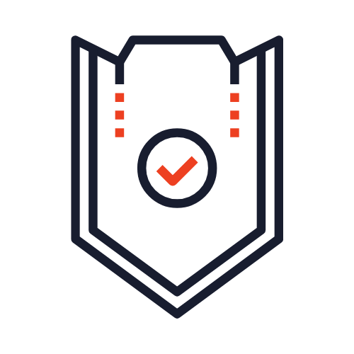 Shield with a checkmark inside a circle, indicating security or protection.