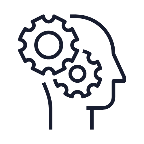 Outline of a human head with two gears inside.