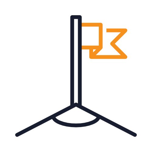 Icon of a golf tee with an orange flag featuring the number 23.