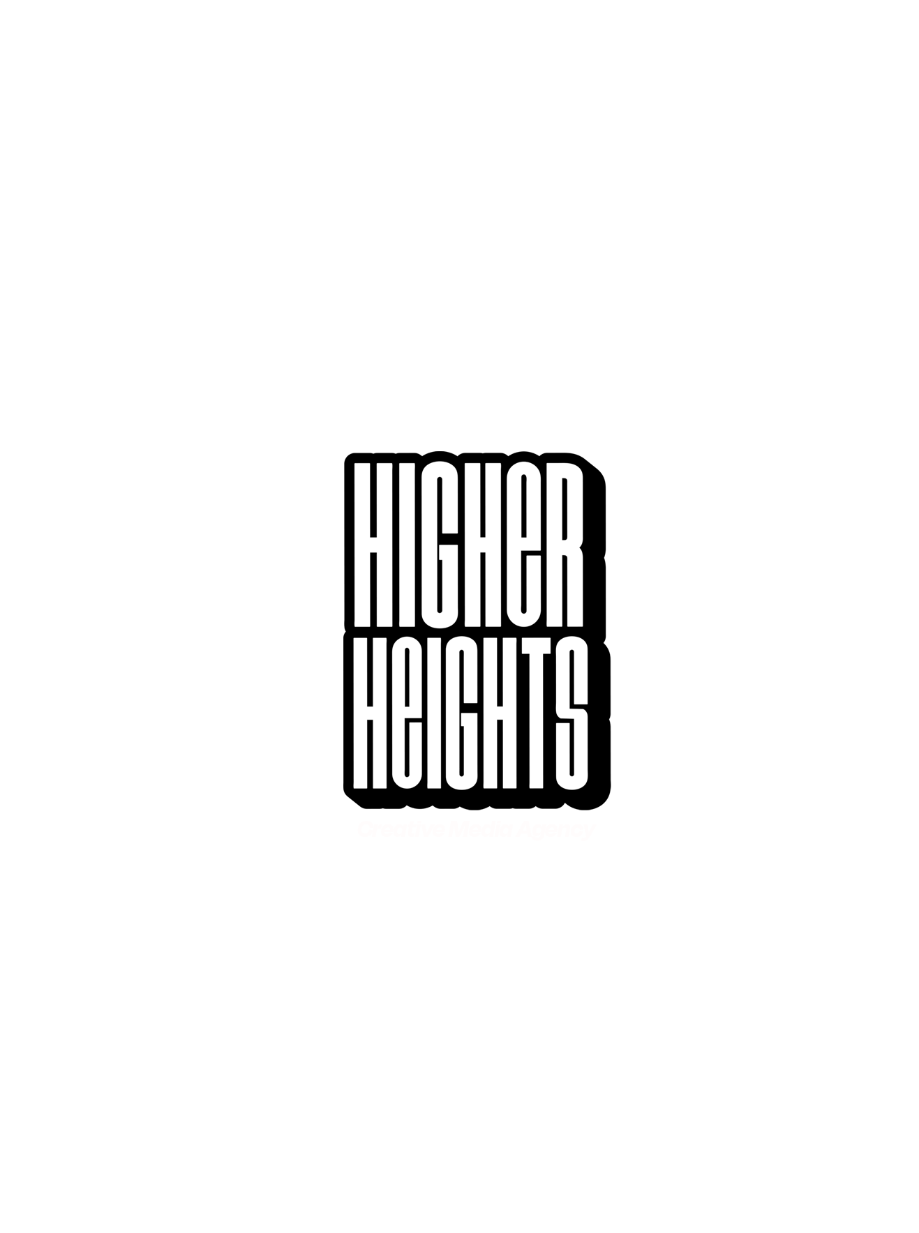 Black background with white text reading "HIGHER HEIGHTS" in large font and "Creative Media Agency" in smaller font below.