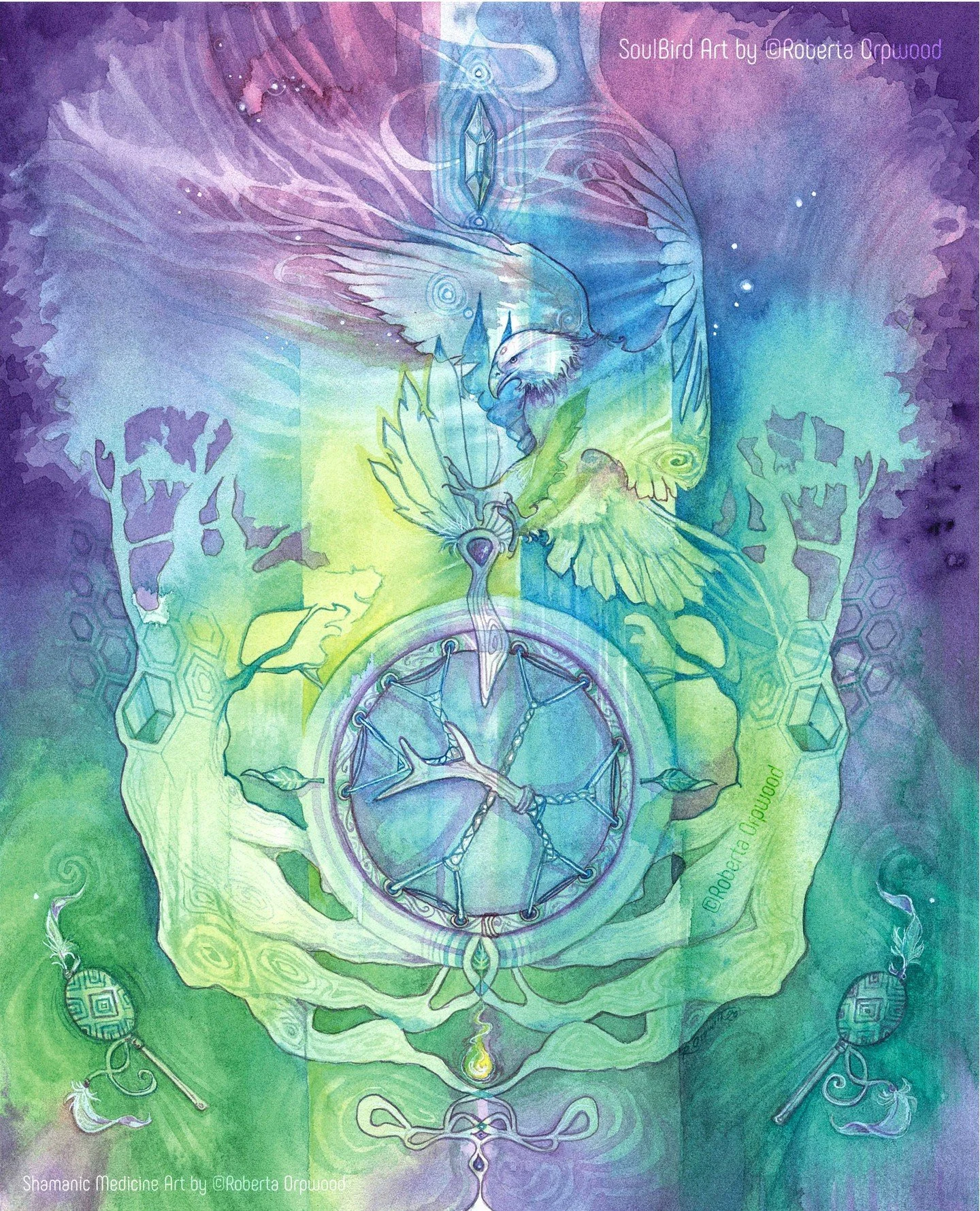 Which element of this watercolour painting does your eye capture first?

#shamanicmedicineart #robertaorpwood
