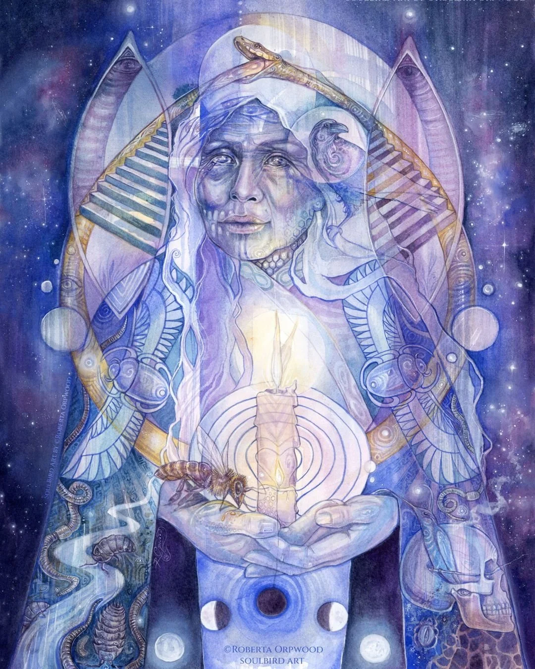 Lady Death ✨ 
A Shamanic Medicine Painting dedicated to the Spirit of all Sacred transitions.

Original Watercolour Painting by Roberta Orpwood 
@soulbirdart 

#newbeginnings #newstart #endings #layittorest #death #grief #visionaryartist
