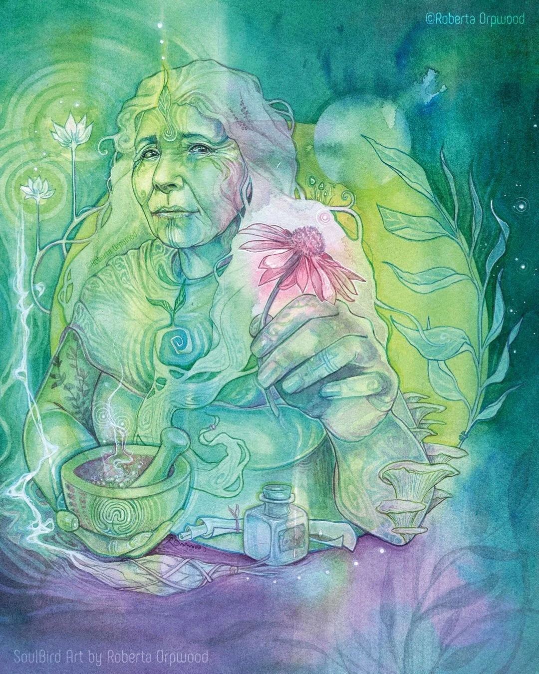 A gift for you 🌸 

The Herbalist Medicine Woman
Watercolour painting by Roberta Orpwood 
@soulbirdart 
Featured in The Ultimate Guide to Shamanism

#flowerpower #plantspirits #watercolourart