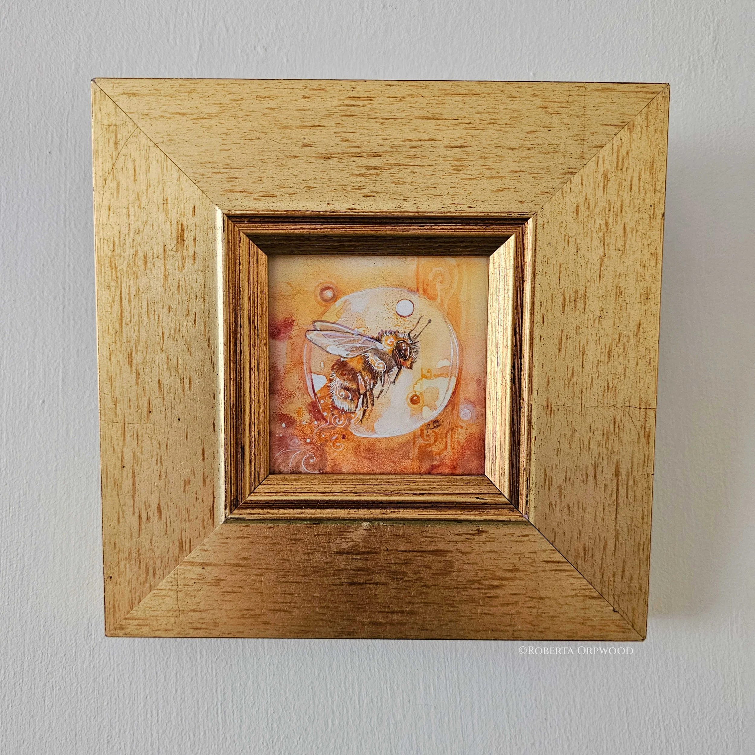 Bumble Bee Spirit Original Gold Framed Watercolour Painting