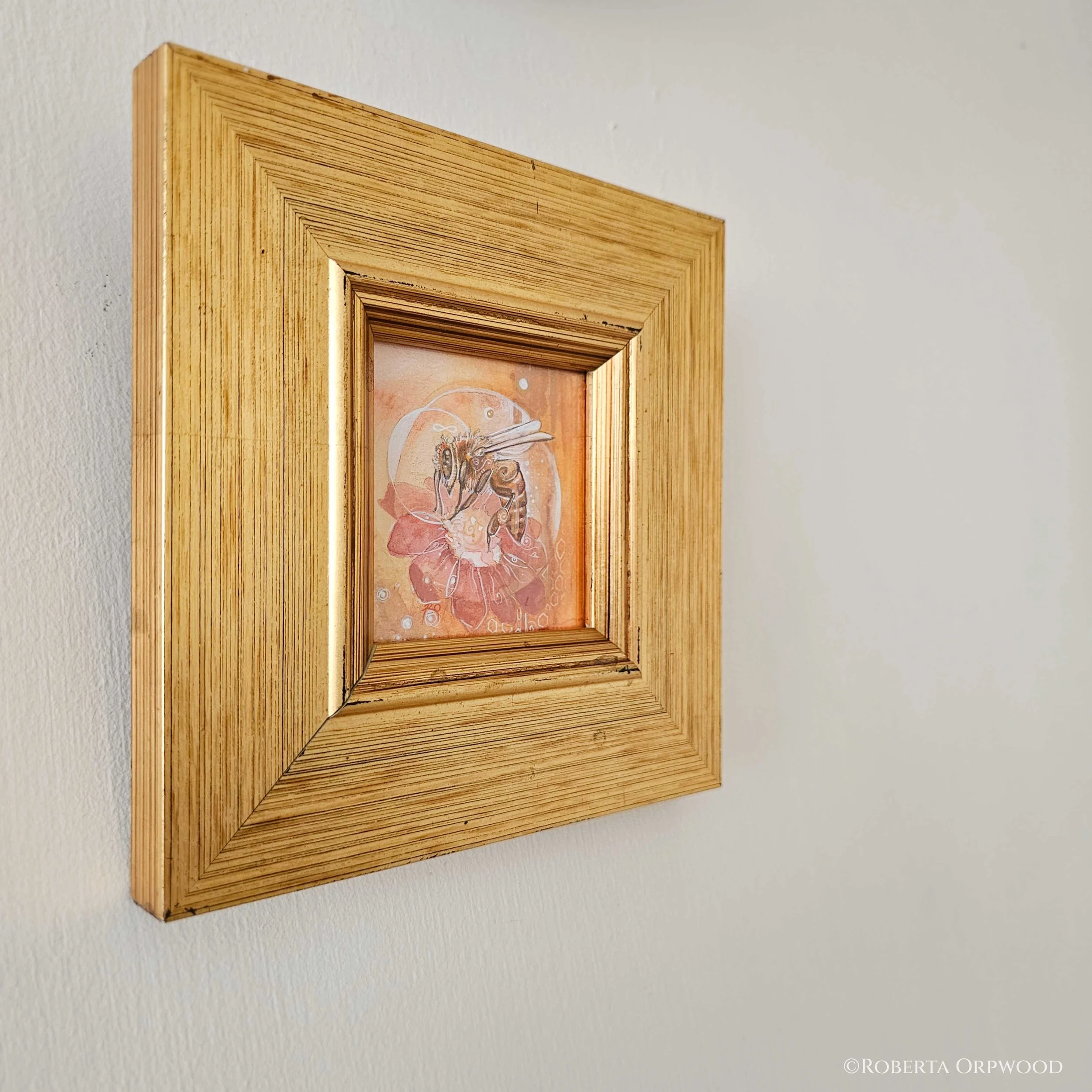 Honey Bee watercolour painting in gold frame .jpg