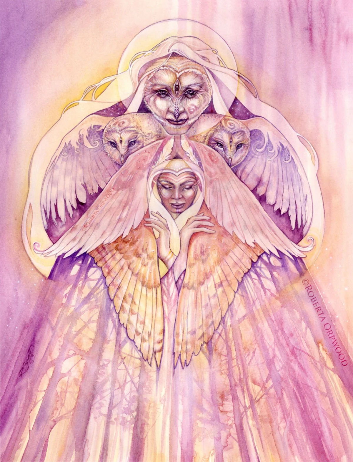 Wise Wings of Protection Owl Grandmother Original Watercolour Painting