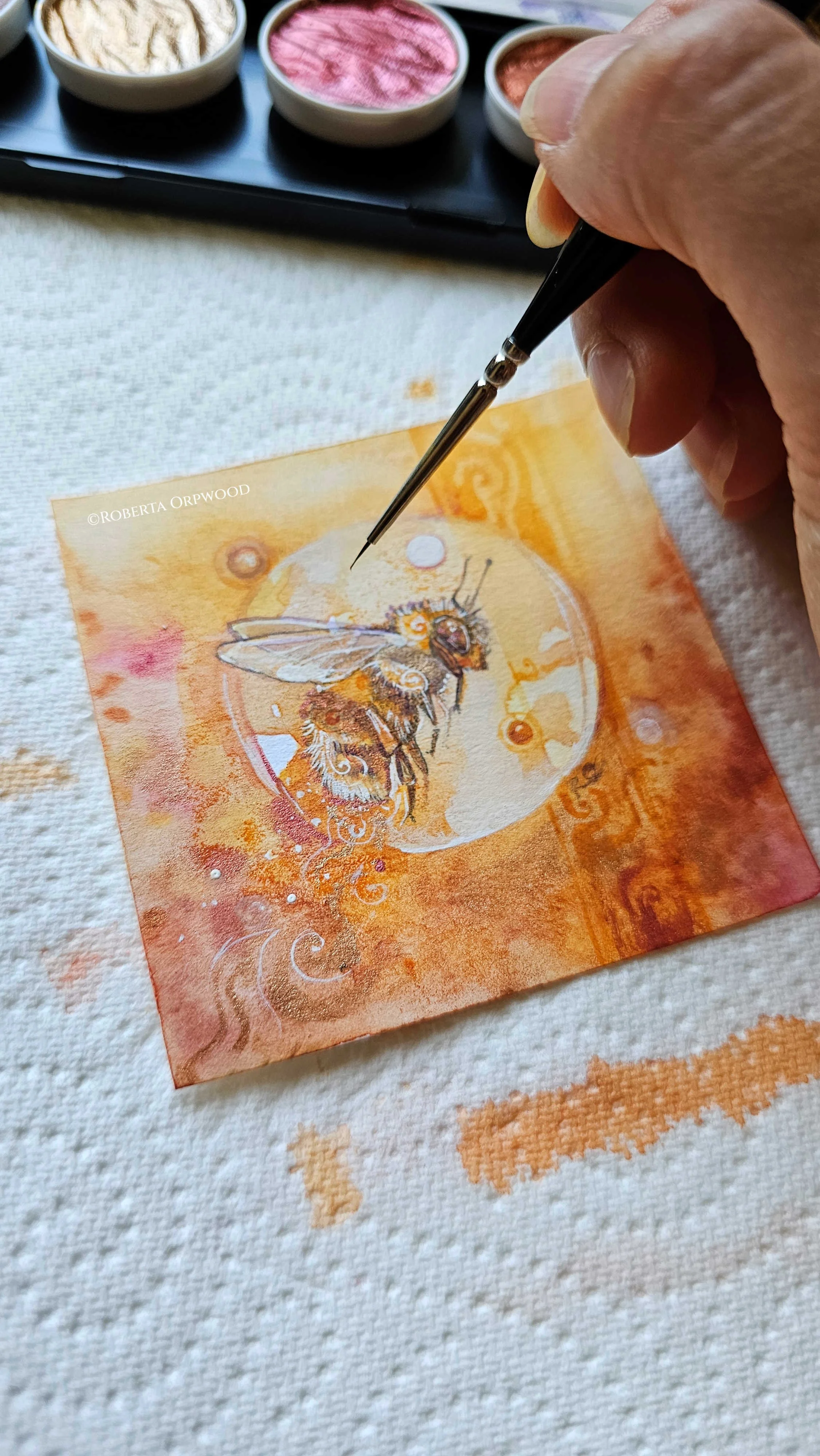 Bumble bee painting in progress by Roberta Orpwood.jpg