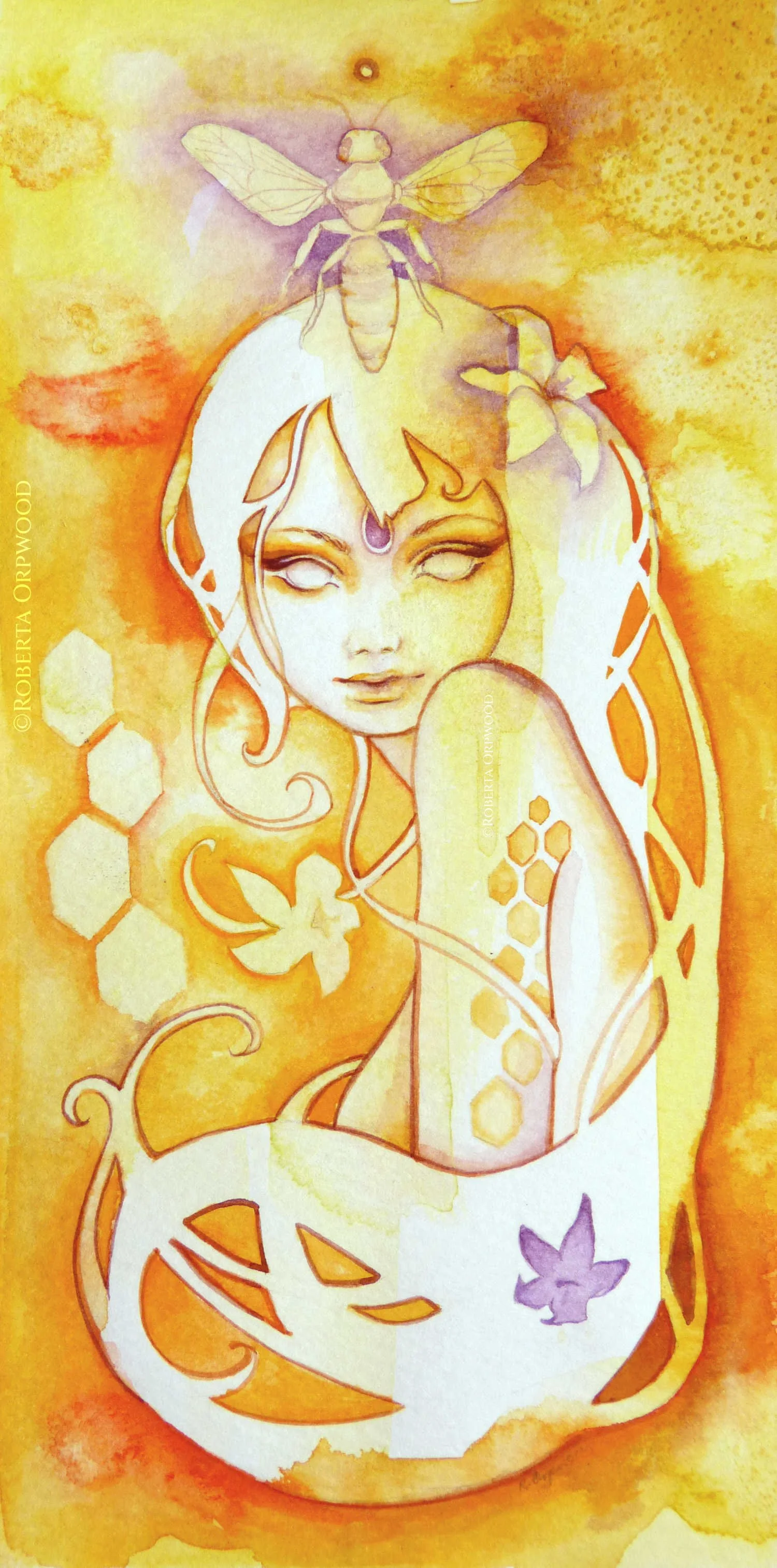 Queen Bee Goddess Original Watercolour Painting