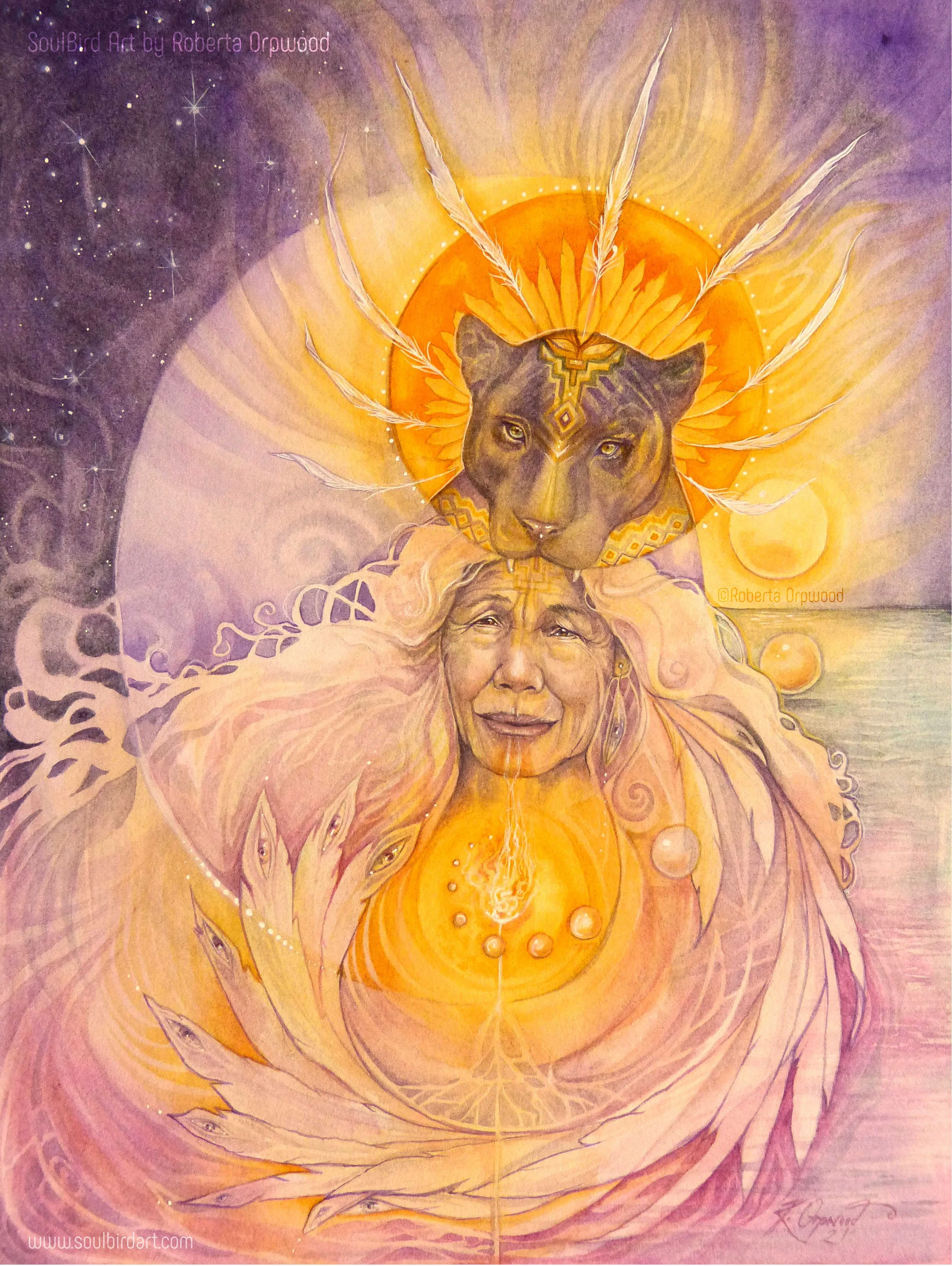 Heart of Fire – Shamanic Jaguar Shaman Art Print