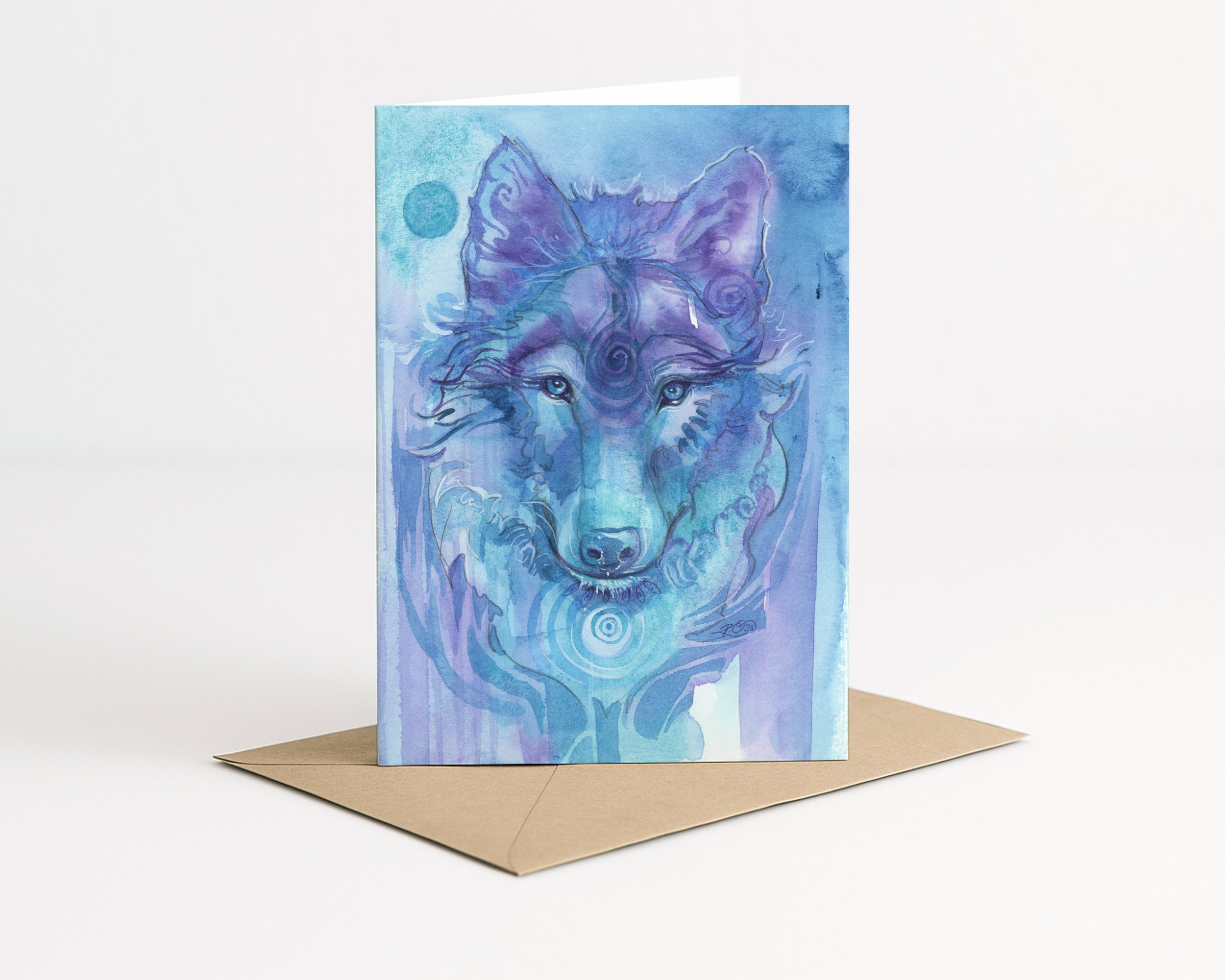 Blue Moon Wolf Greeting Card