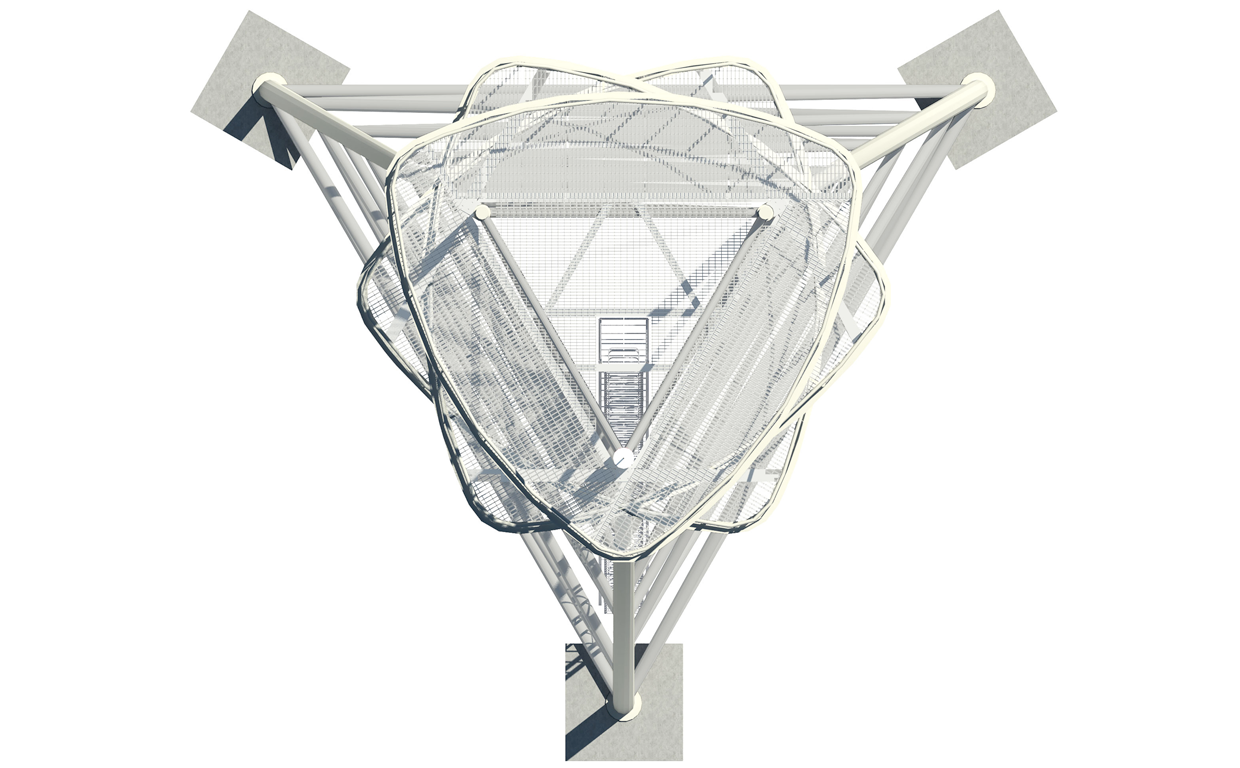 Top view of a modern, empty basketball hoop and backboard structure.