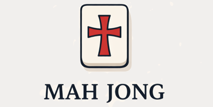 Logo with a red cross and the text "MAH JONG" below it.