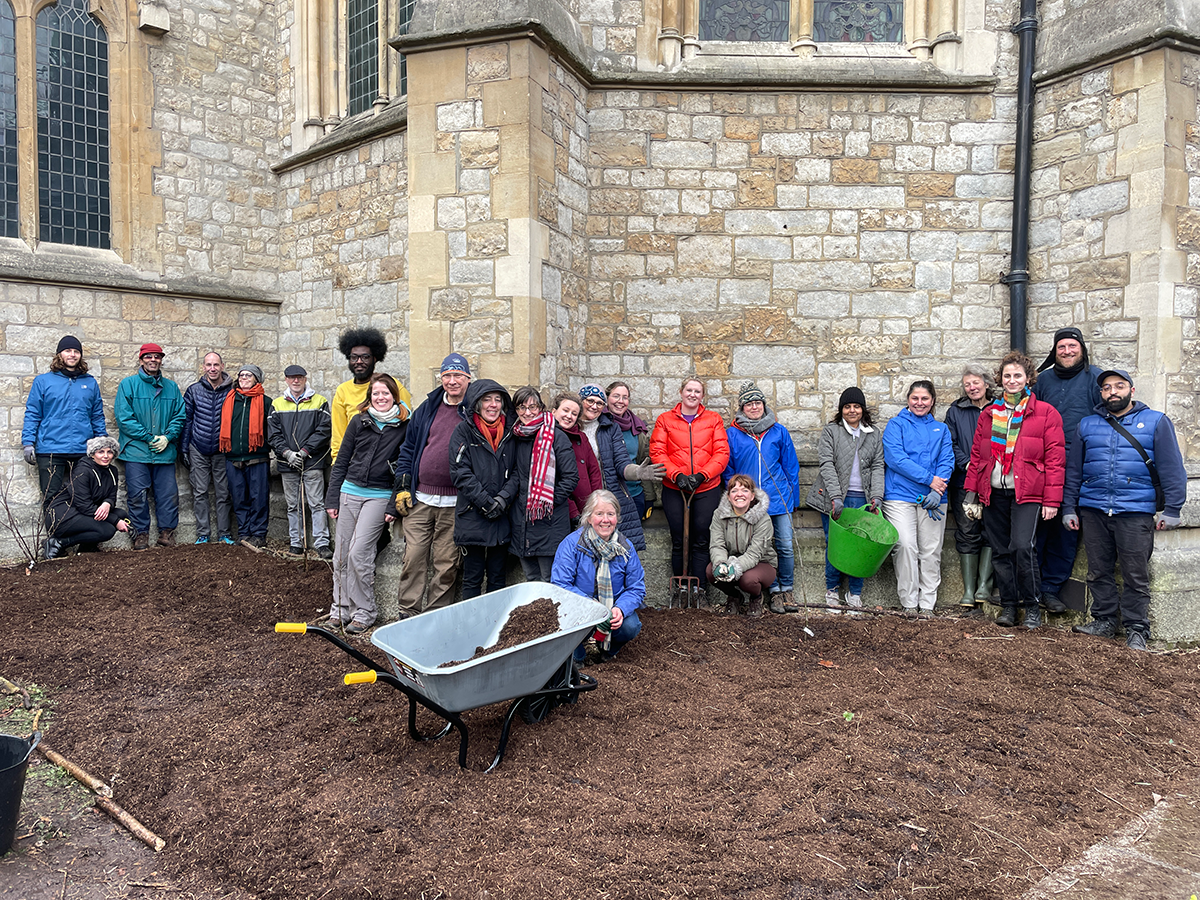 No 116 Permablitz at St Mary’s Church • Saturday 25th February 2023
This permablitz launched a community garden in St Mary’s church grounds. We cleared the ground and laid down a lasagne mulch to improve the soil and planted some fruit trees and frui