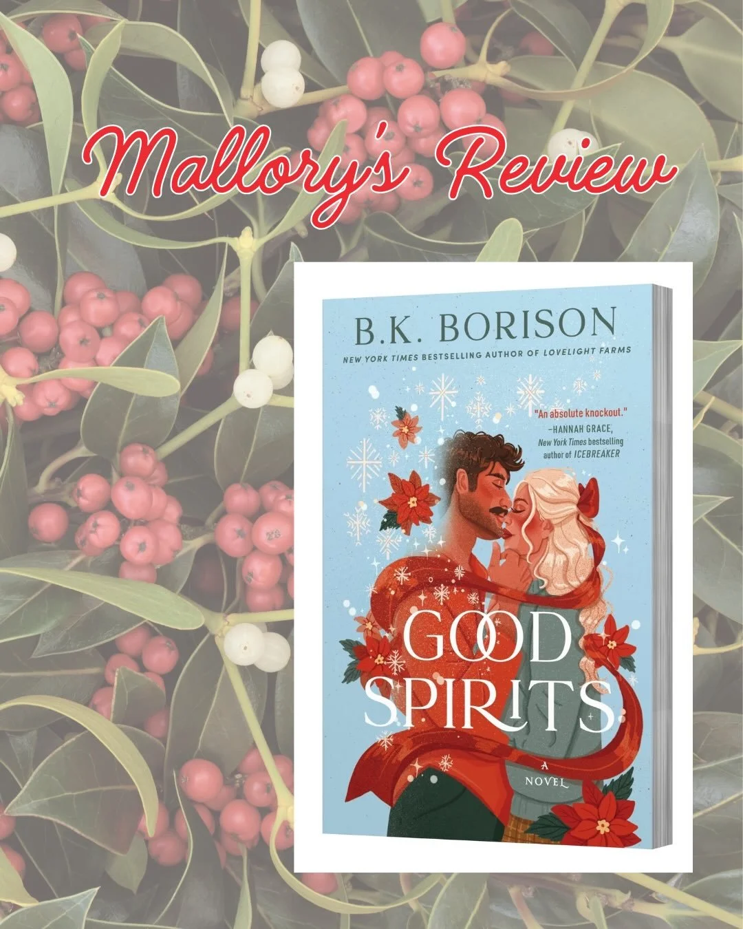 Good Spirits: A Novel
B.K. Borison
⭐️⭐️⭐️⭐️ 4/5 overall rating
🍟🍟🍟🍟🍟 5/5 MMC midnight snackability
🌶️🌶️🌶️ 3/5 spice level
Genre: paranormal &amp; holiday
How I read: audiobook

Sometimes I just dive right into a book if it pops up &amp; I lik