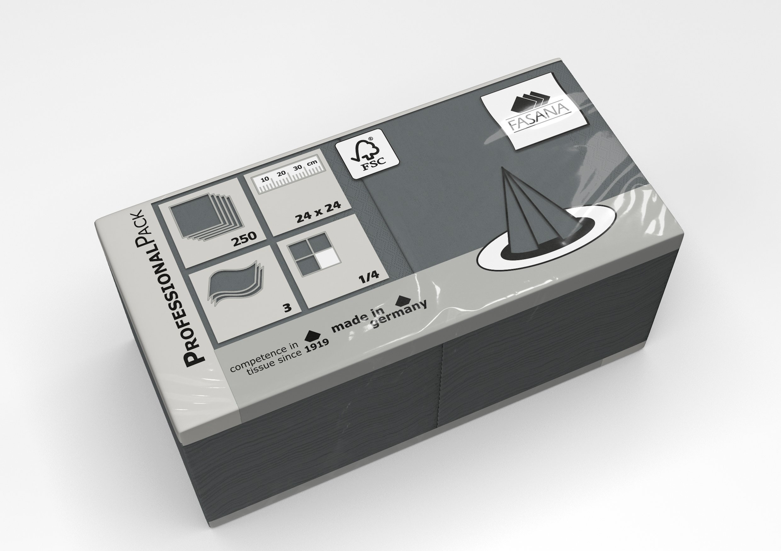 Schachtel mit Papierbastelmaterial, inklusive 250 Blätter, 24x24 cm, 3 Lagen, 1/4 Blatt, FSC-zertifiziert, made in Germany.