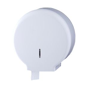 Weißer, runder Seifenspender mit einem kleinen Sichtfenster