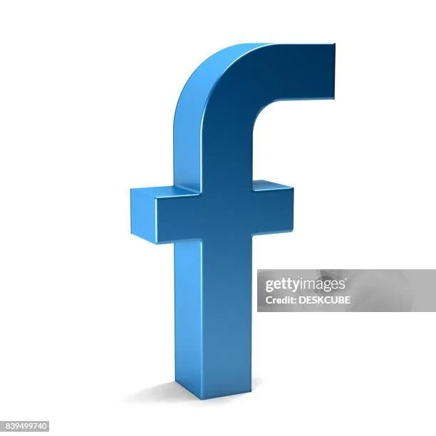 A 3D blue Facebook logo.