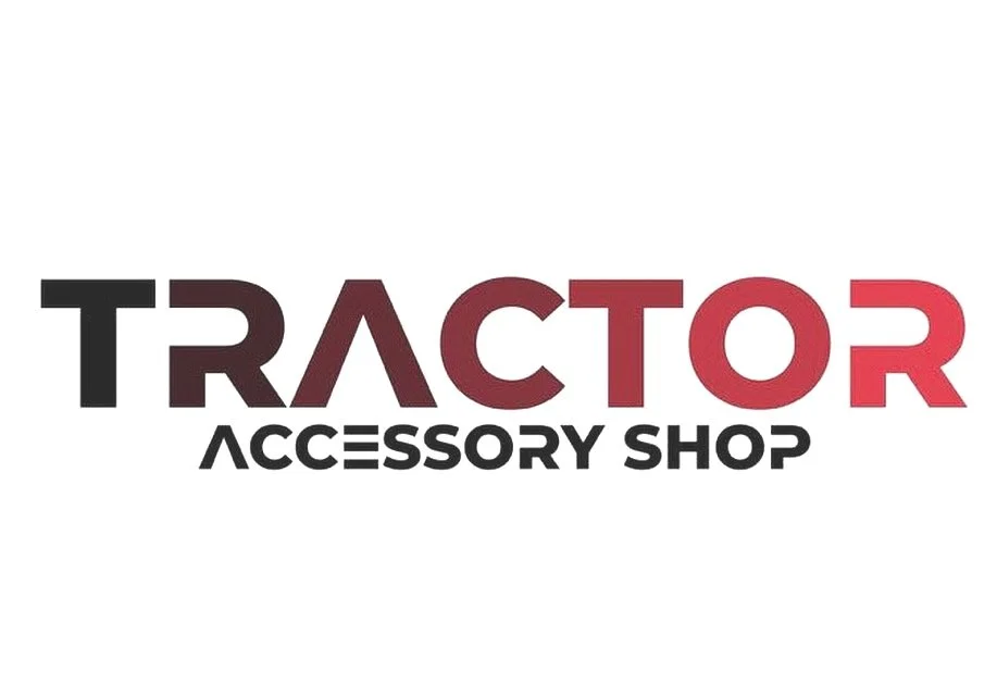 Logo for Tractor Accessory Shop with stylized text in black and red.