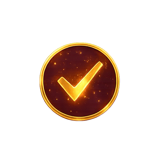 Gold checkmark inside a glowing circle on a black background.
