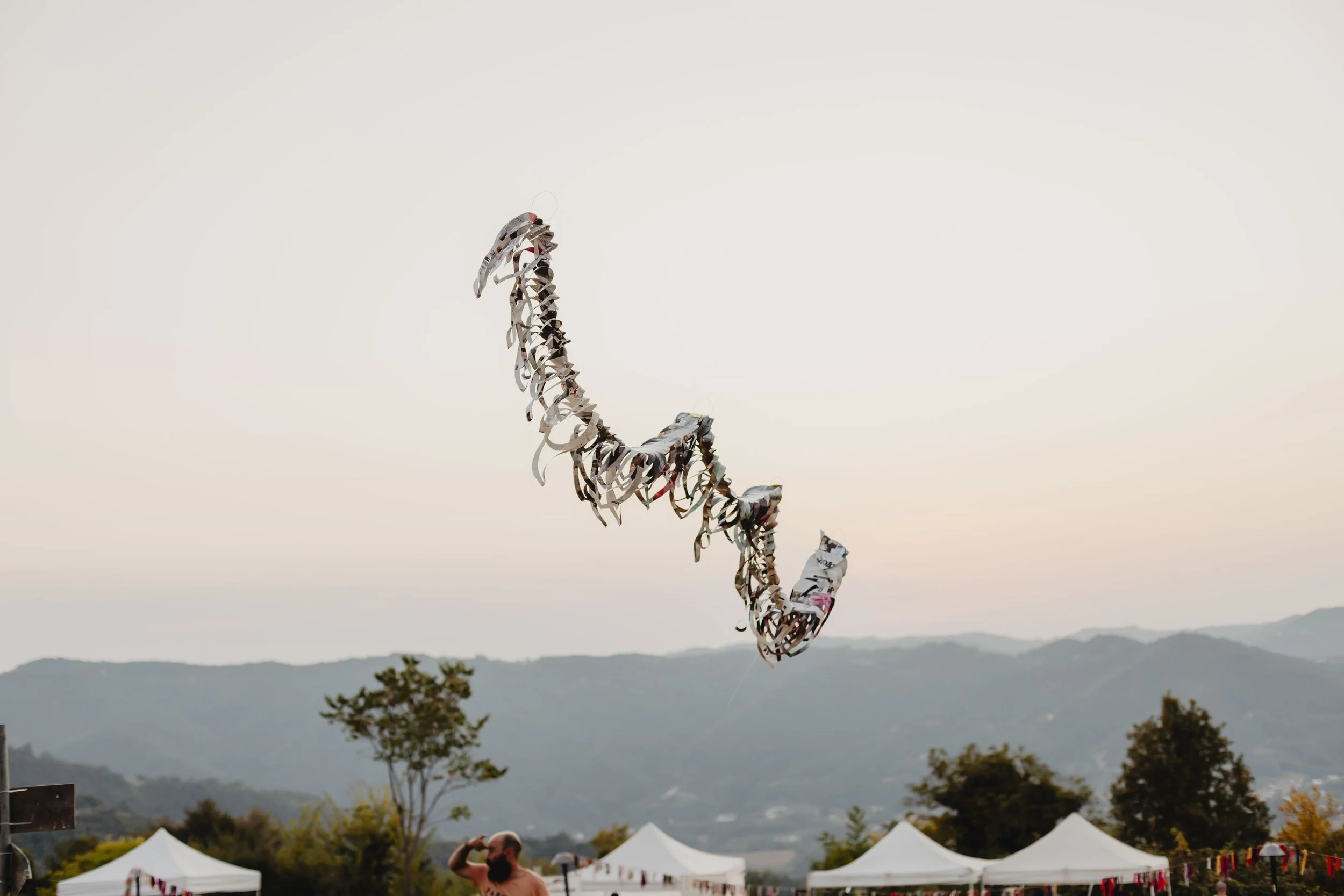 Installazione artistica sospesa durante la performance di Stefano Fiorina a ECOFestival