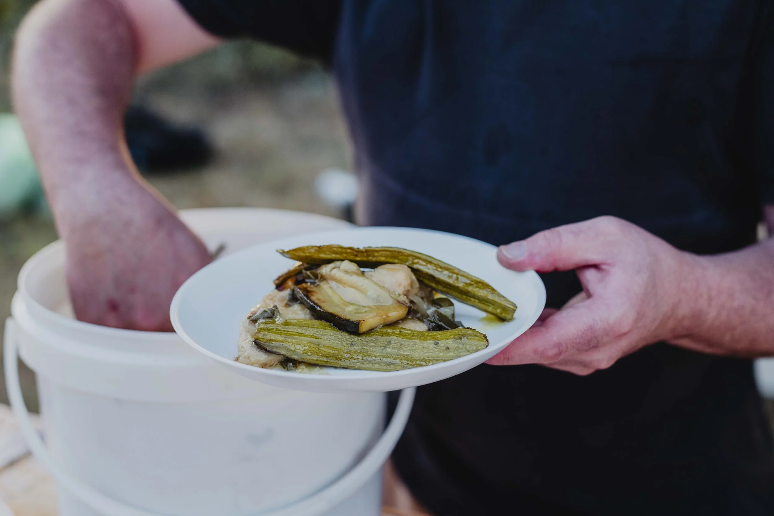 Verdure grigliate servite allo stand Cibus in Fabula a ECOFestival in Alta Langa