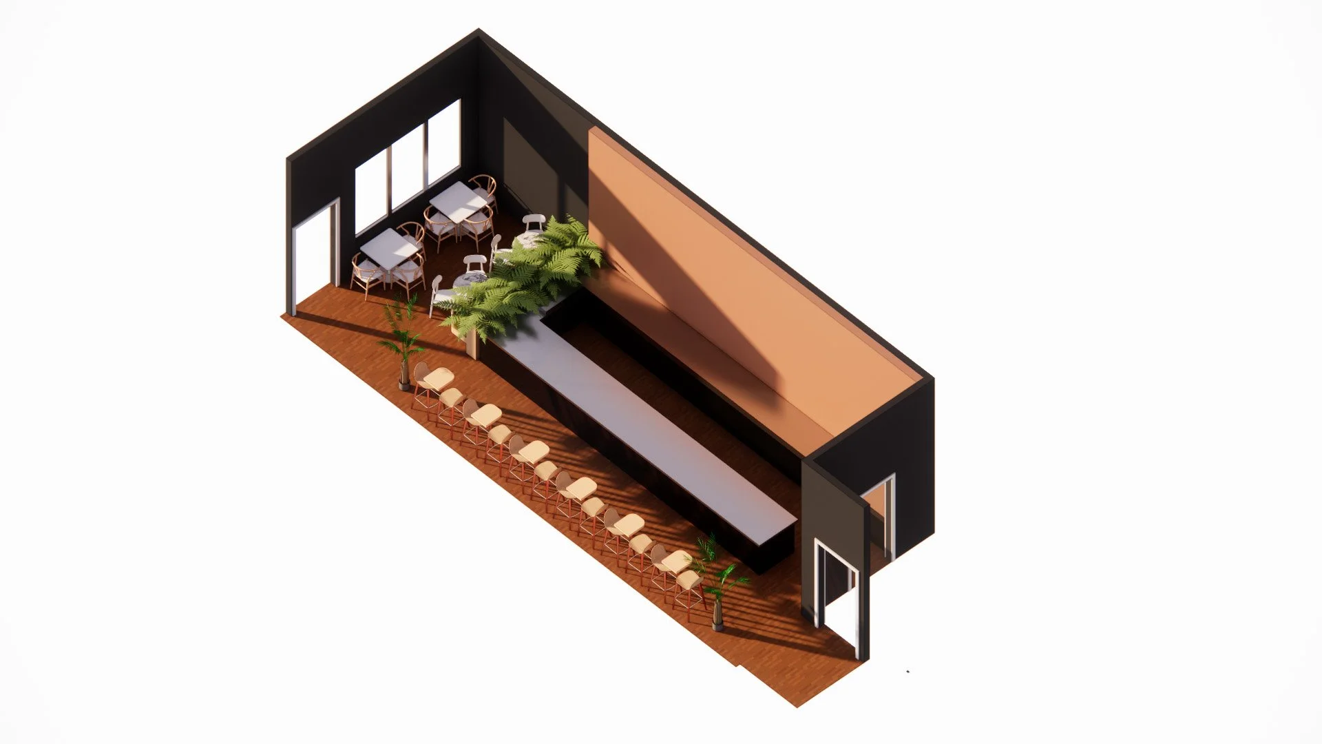 Axonometric view of cafe