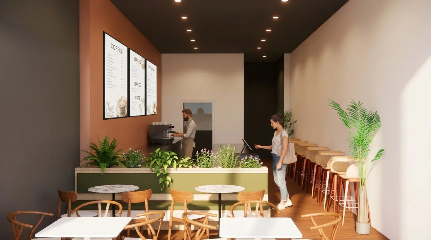 View from door towards barista station