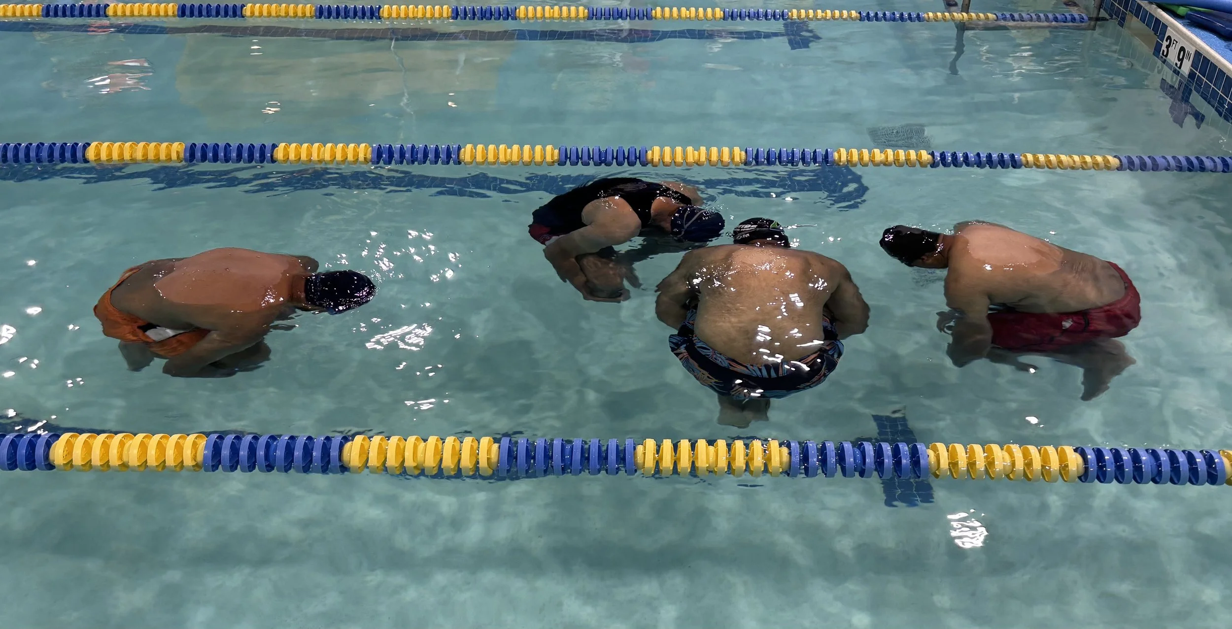 Beginner swimmers learn about their bouyancy.
