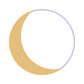 A graphic of a crescent moon with a darker yellow shade on the left side and a white outline on the right side.