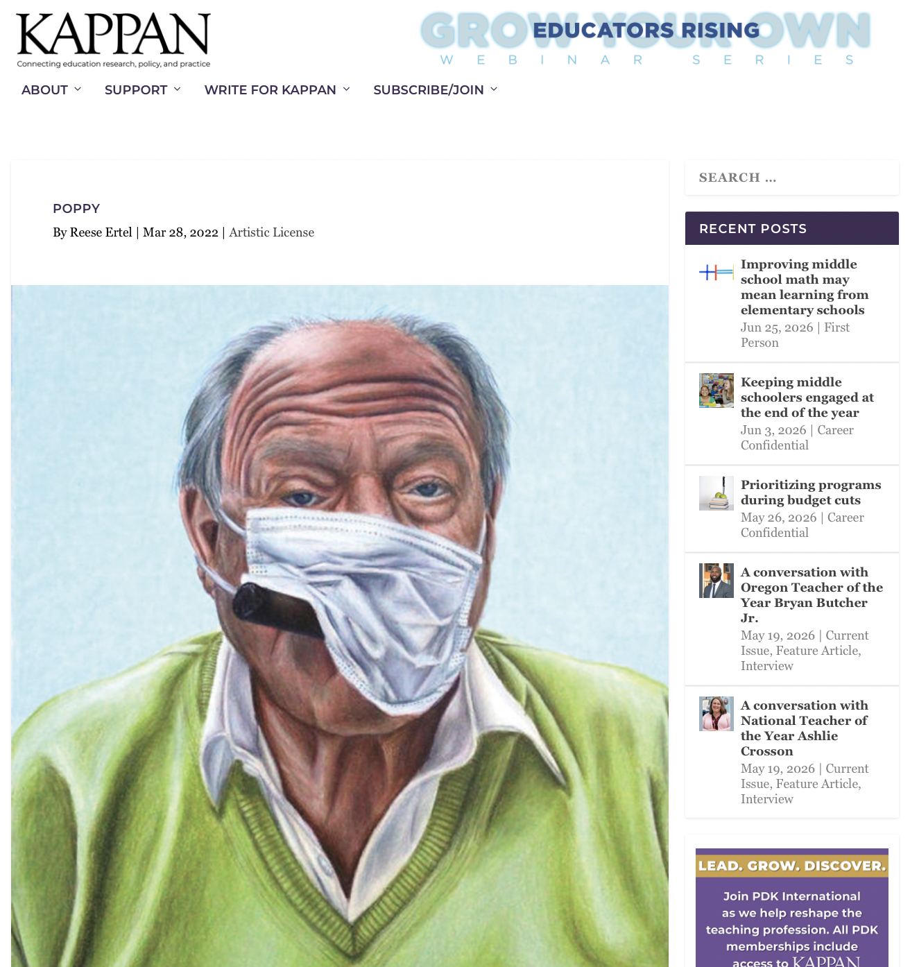 A portrait illustration of an elderly man wearing a white face mask and a green sweater, with a light blue background.