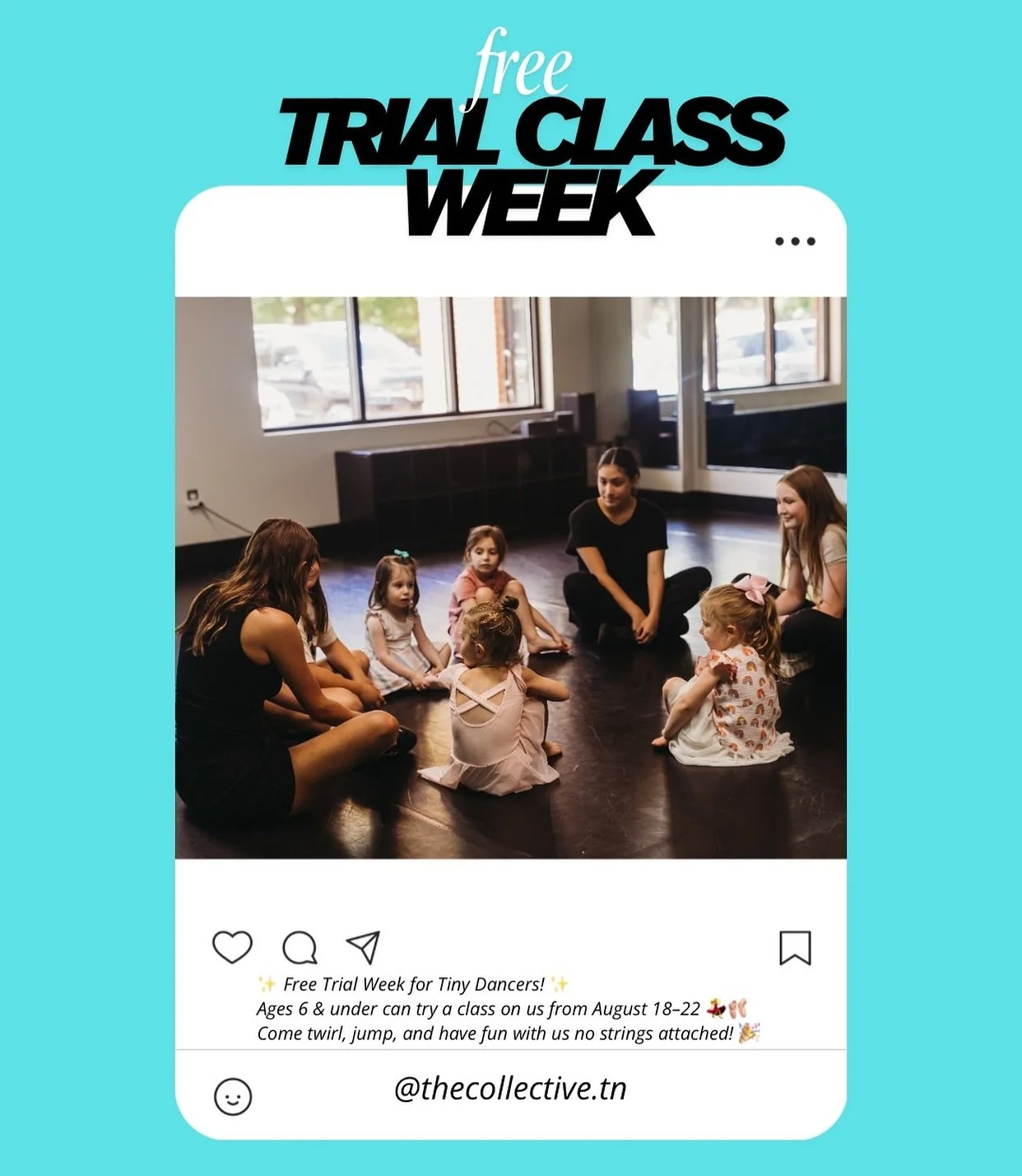 Try a class on us for Ages 6 &amp; under for the entire first week of classes! 
August 18th-22nd : LINK IN BIO
📅 Limited spots available, so grab yours today!
📍 The Collective &ndash; Franklin, TN
🩰 Let&rsquo;s find your dancer&rsquo;s perfect cla