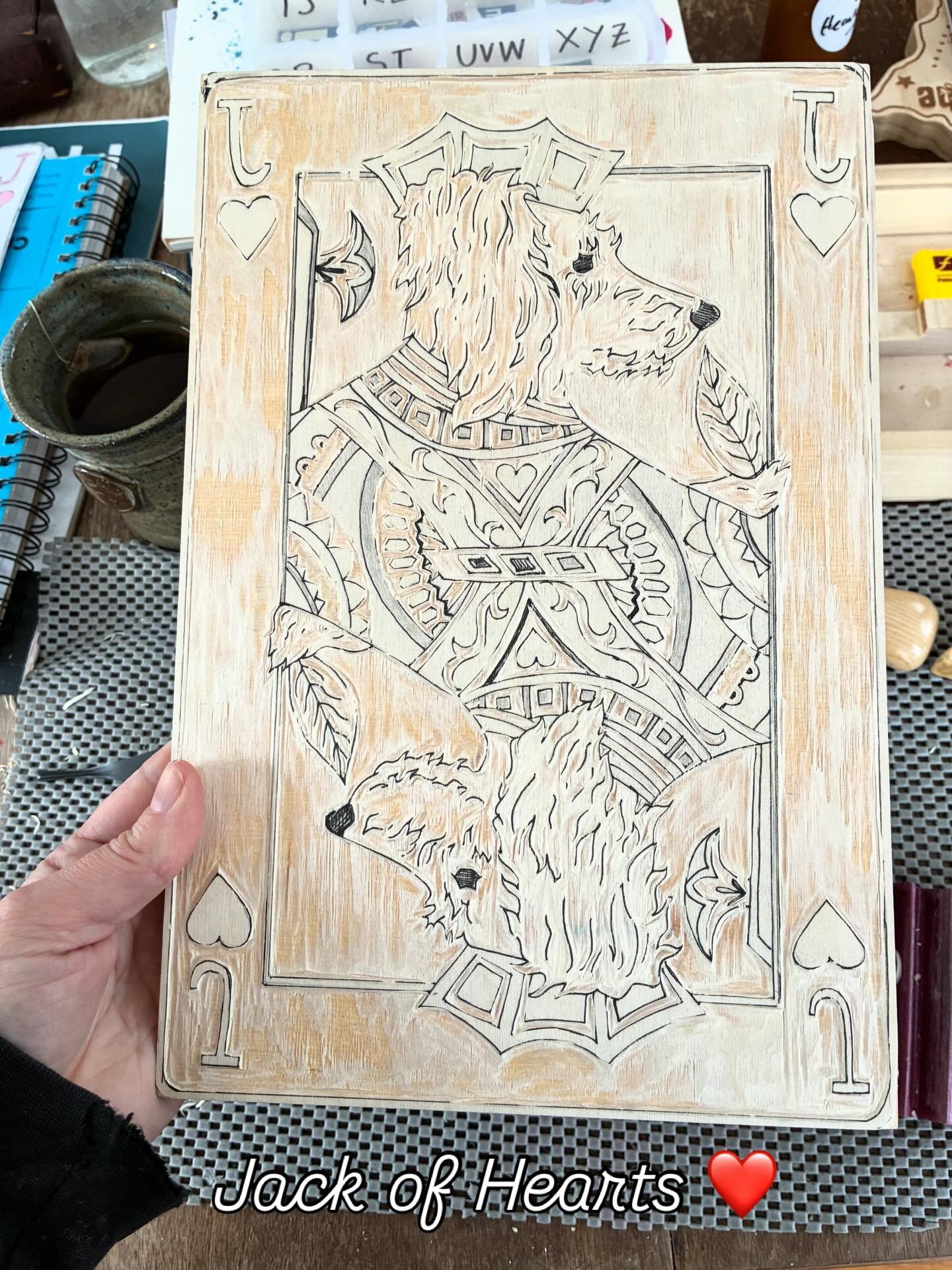 Jack of Hearts carved and ready to print. #woodcutprint #jackofhearts❤️