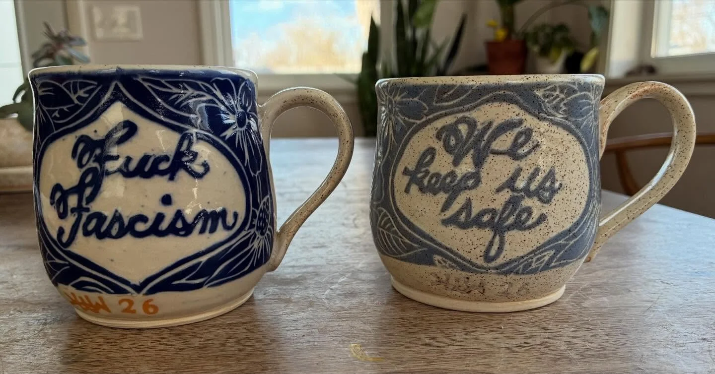 #mnmade #mplsmade #sgraffitoceramics #wekeepussafe #handmademugsmakecoffeebetter🌿☕️🌿