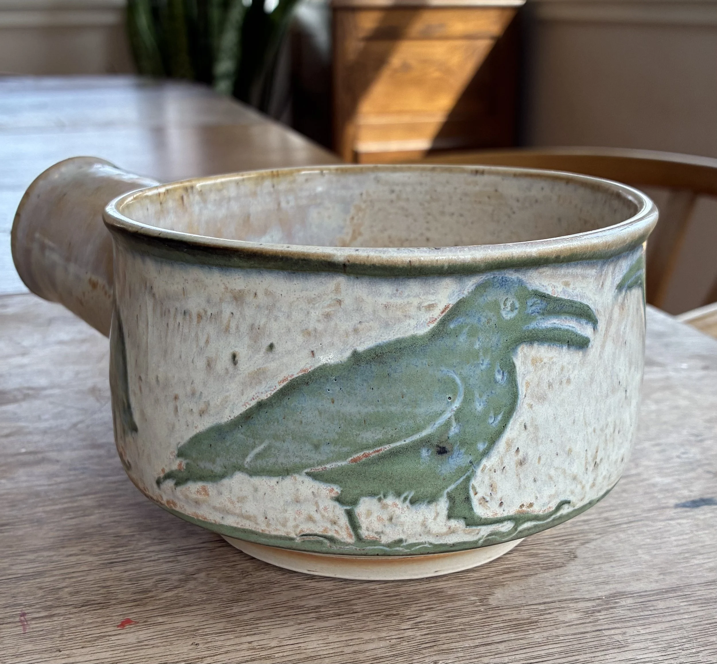 Green Crow Bowl with Handle