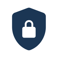 Secure shield icon with a lock in the center