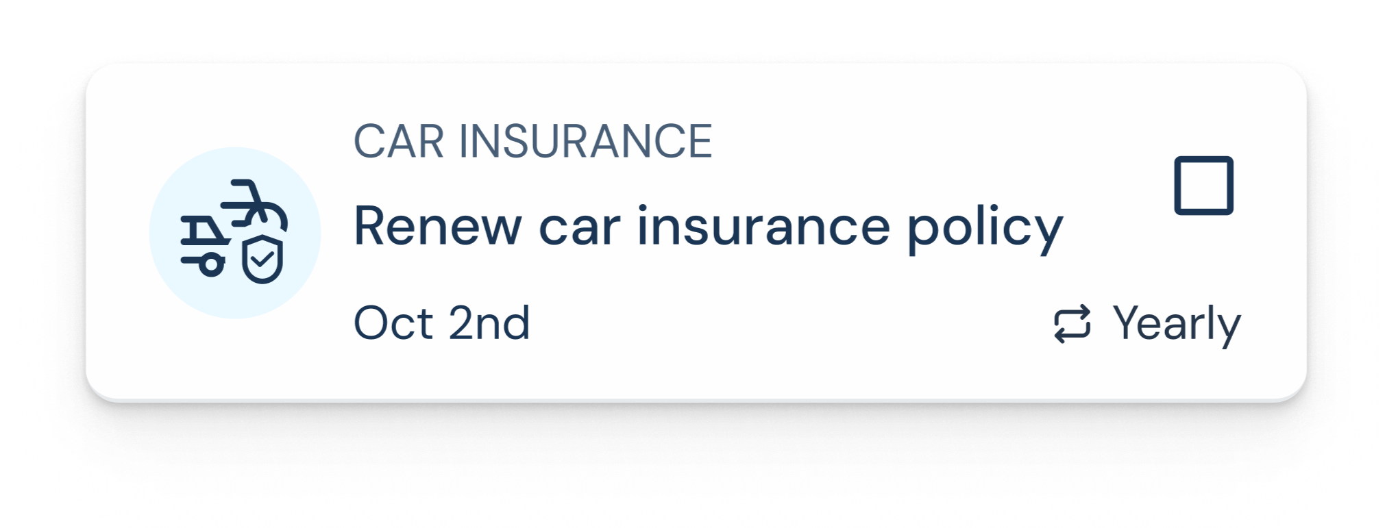 A digital interface for renewing a car insurance policy, showing the date October 2nd, with options to renew yearly.