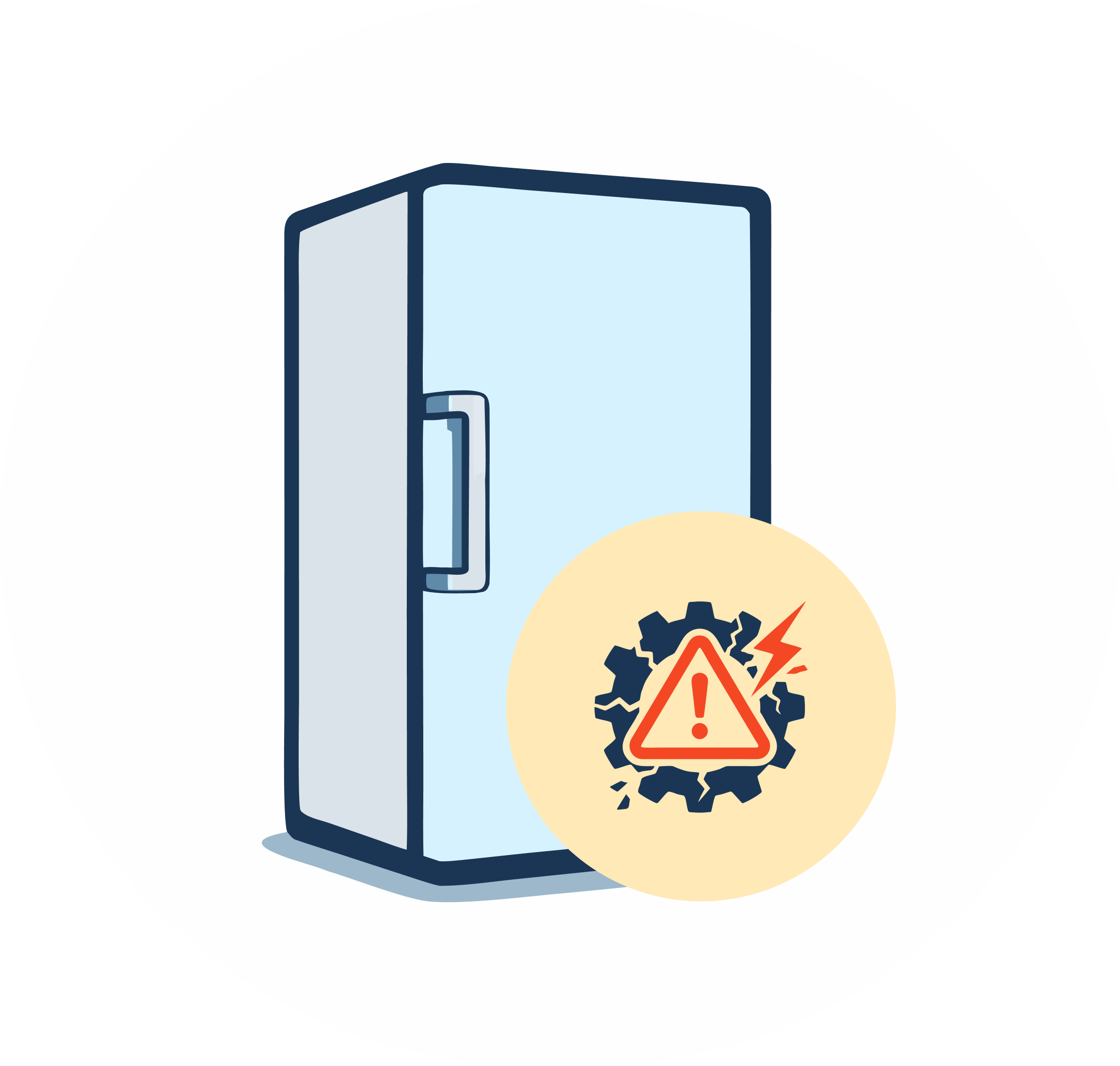 Computer monitor with a warning icon of a gear, lightning bolt, and exclamation mark to indicate a technical alert or error.