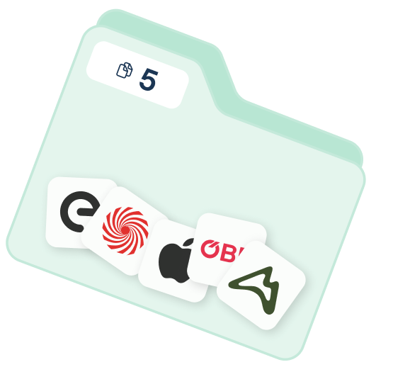 Digital cards with logos from various online gambling platforms, including GGBet, Spin, PokerStars, 888poker, and 1xBet, displayed in a virtual interface with a message indicating five cards.