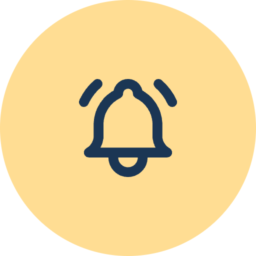 Notification bell icon on a beige circular background.