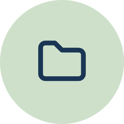 Icon of a blue folder on a light green circular background.