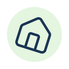 Minimalist logo with a stylized house outline inside a light green circle.