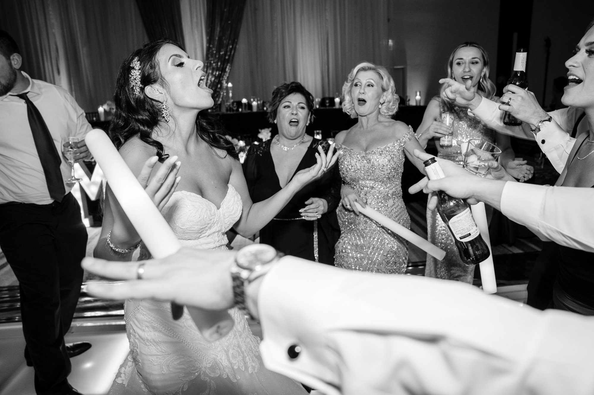 A NYE bride enjoys her reception with her guests at her Chicago Wedding.