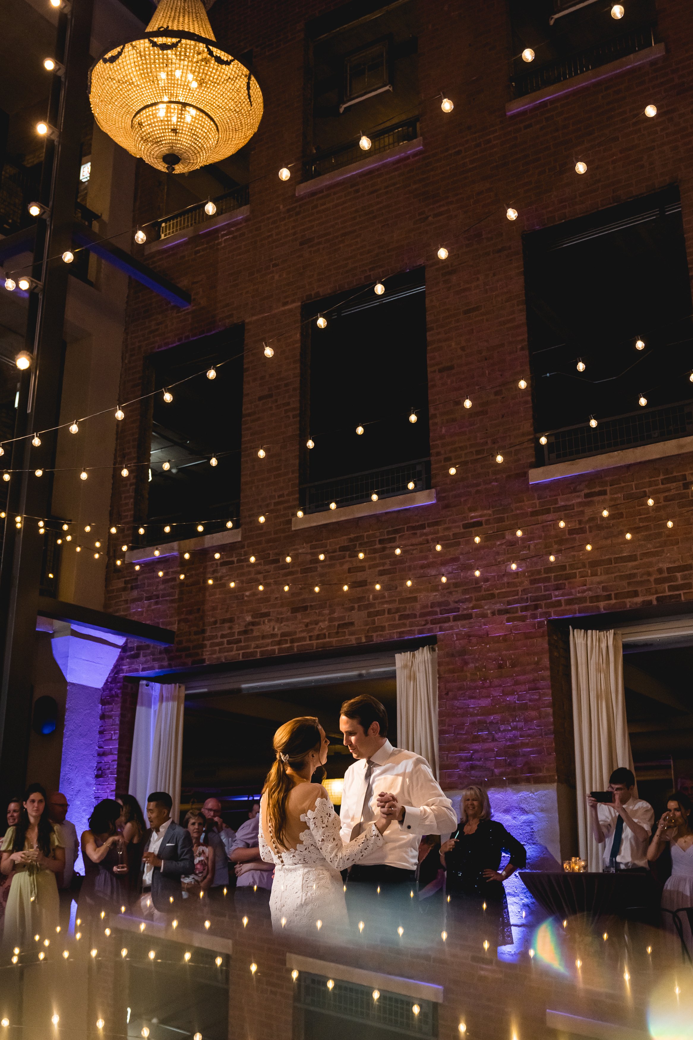 A bride and groom during their first dance during their Chicago Wedding at Artifact Event.