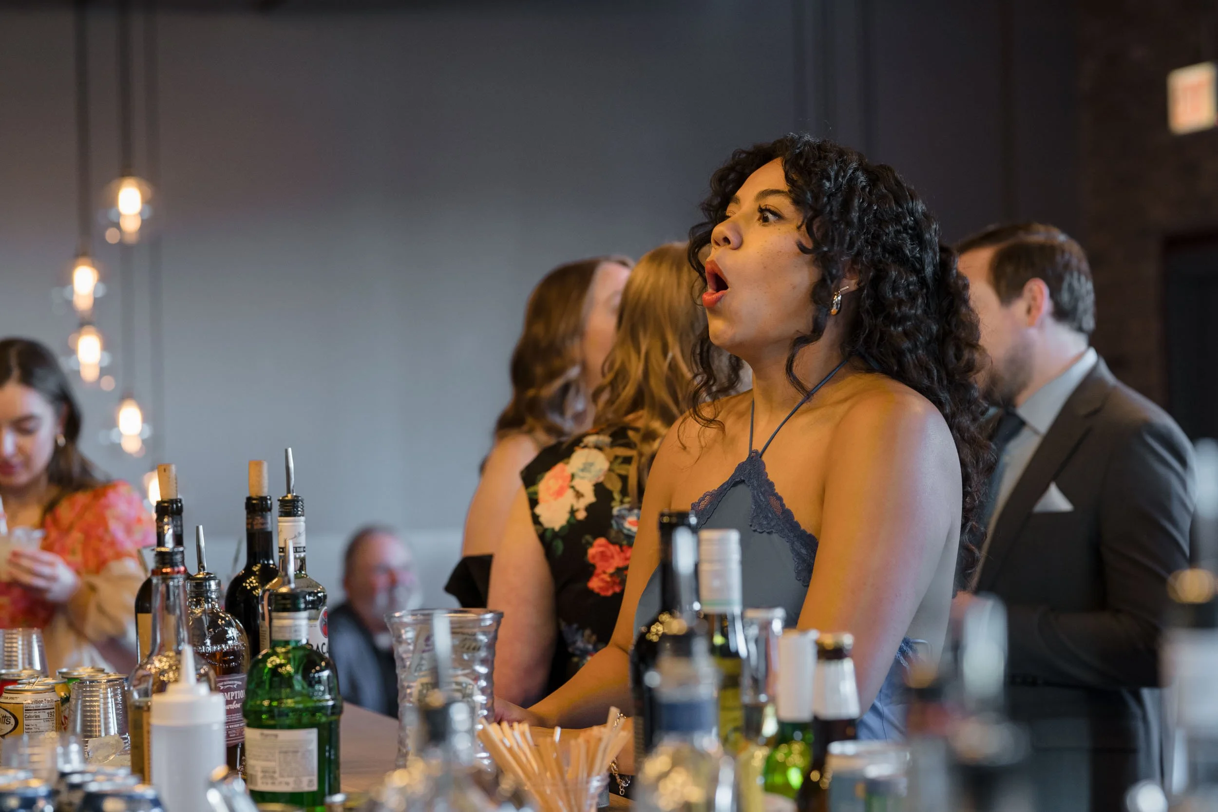 A guest is surpised during a cocktail hour at a Chicago Wedding.