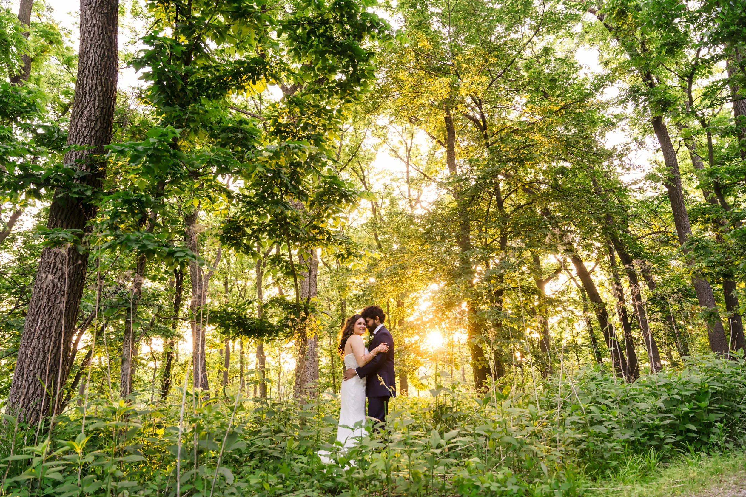 Golden Hour Sunset Photo during a wedding celebration at The Grove Refield Estates in Glenview, IL.