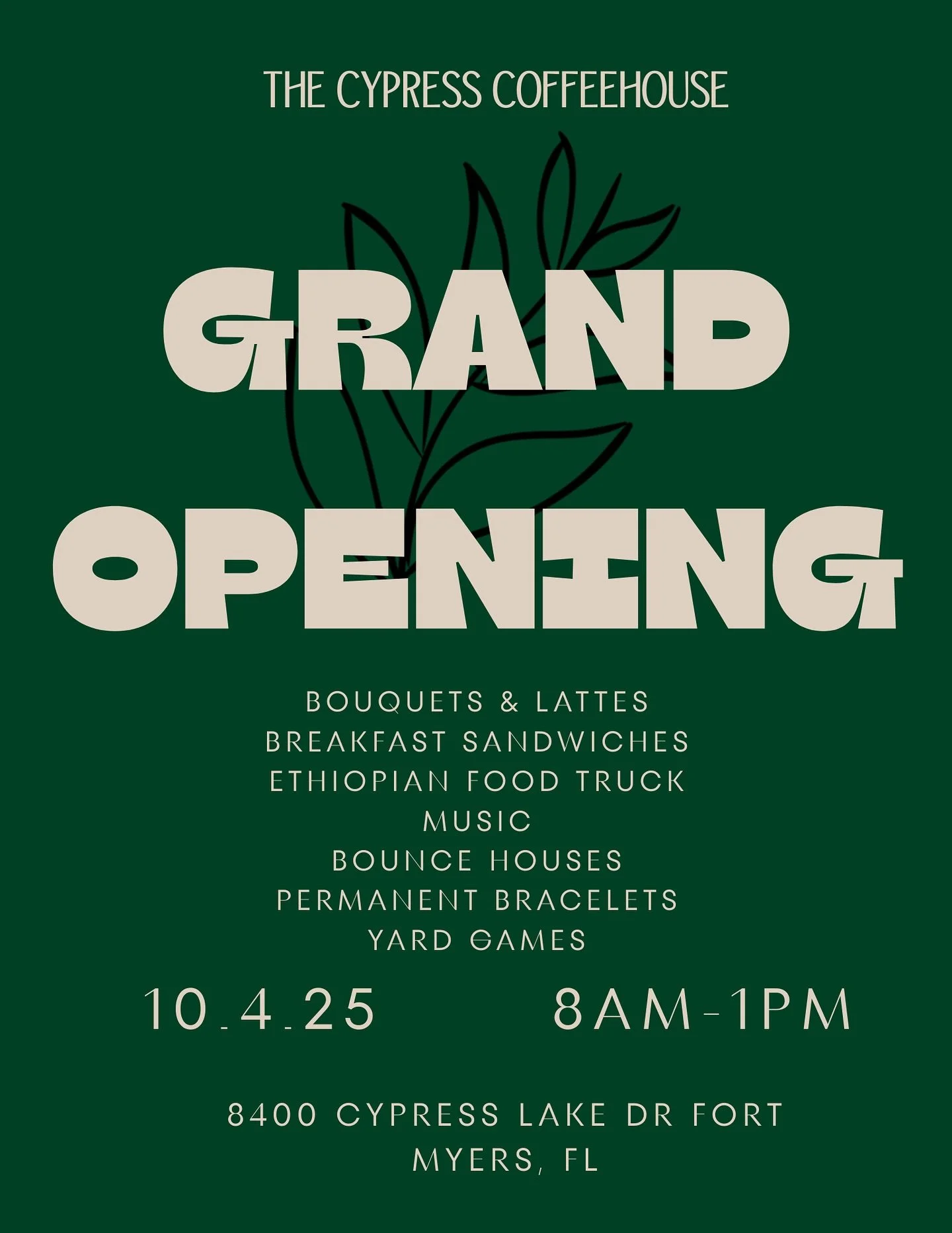 GRAND OPENING 10.4.25
8am-1pm
We can&rsquo;t wait to see you! ☕️🥐

&ldquo;changing the world one cup at a time&rdquo;.

we&rsquo;ll be joined by @flowerandfunk @taketwocoffee  @summavitalinx and more! 

Tag a friend! 
#newcoffeehouse #coffeehouse #c