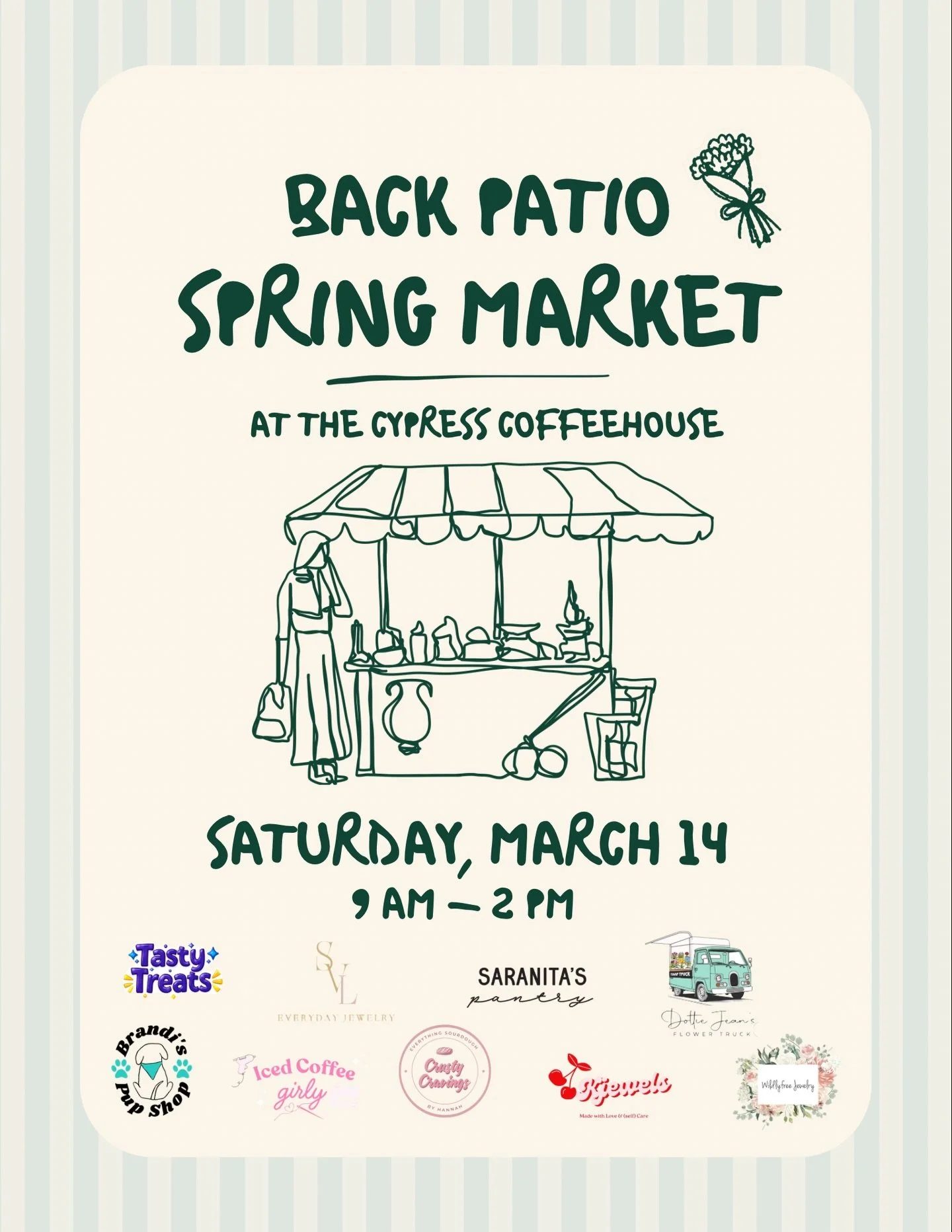 THIS SATURDAY 9AM-2PM! 🌷👜 SEE YOU THERE!
8400 Cypress Lake Dr, Fort Myers, FL 33919 

#thecypresscoffeehouse #swfl #swflevents #fortmyers #explorefortmyers
