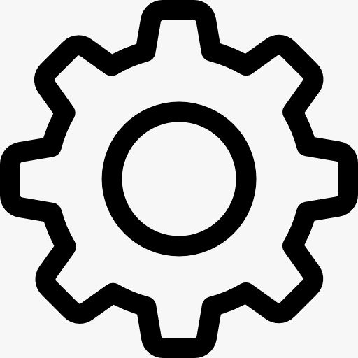 Icono de engranaje negro sobre fondo blanco.