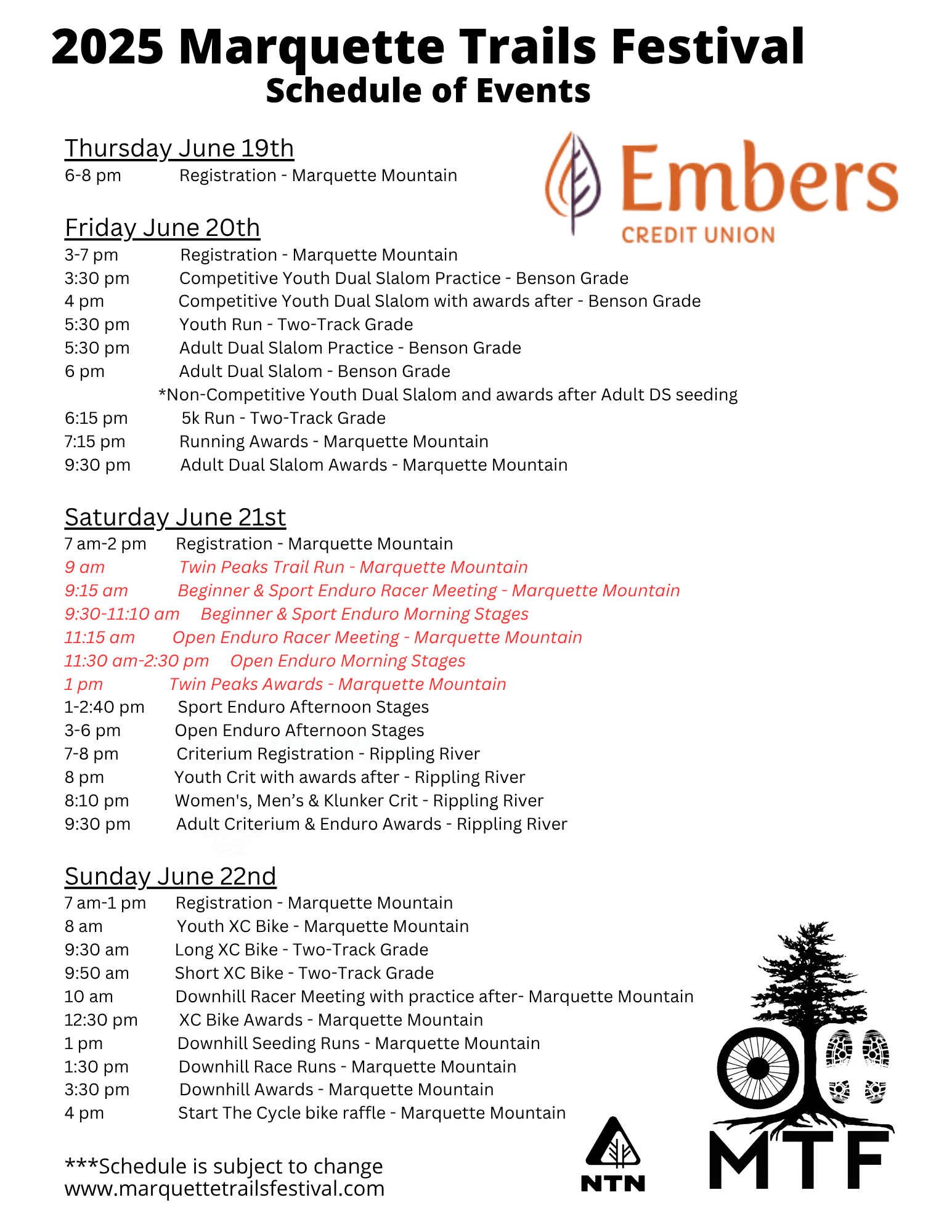 Schedule of Events Mqt Trails Fest
